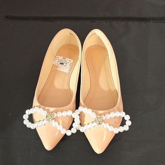 BRAND NEW BAMBOO PEARL STUDDED BOWNOT POINTED TOE FLAT SHOE - Picture 3 of 14